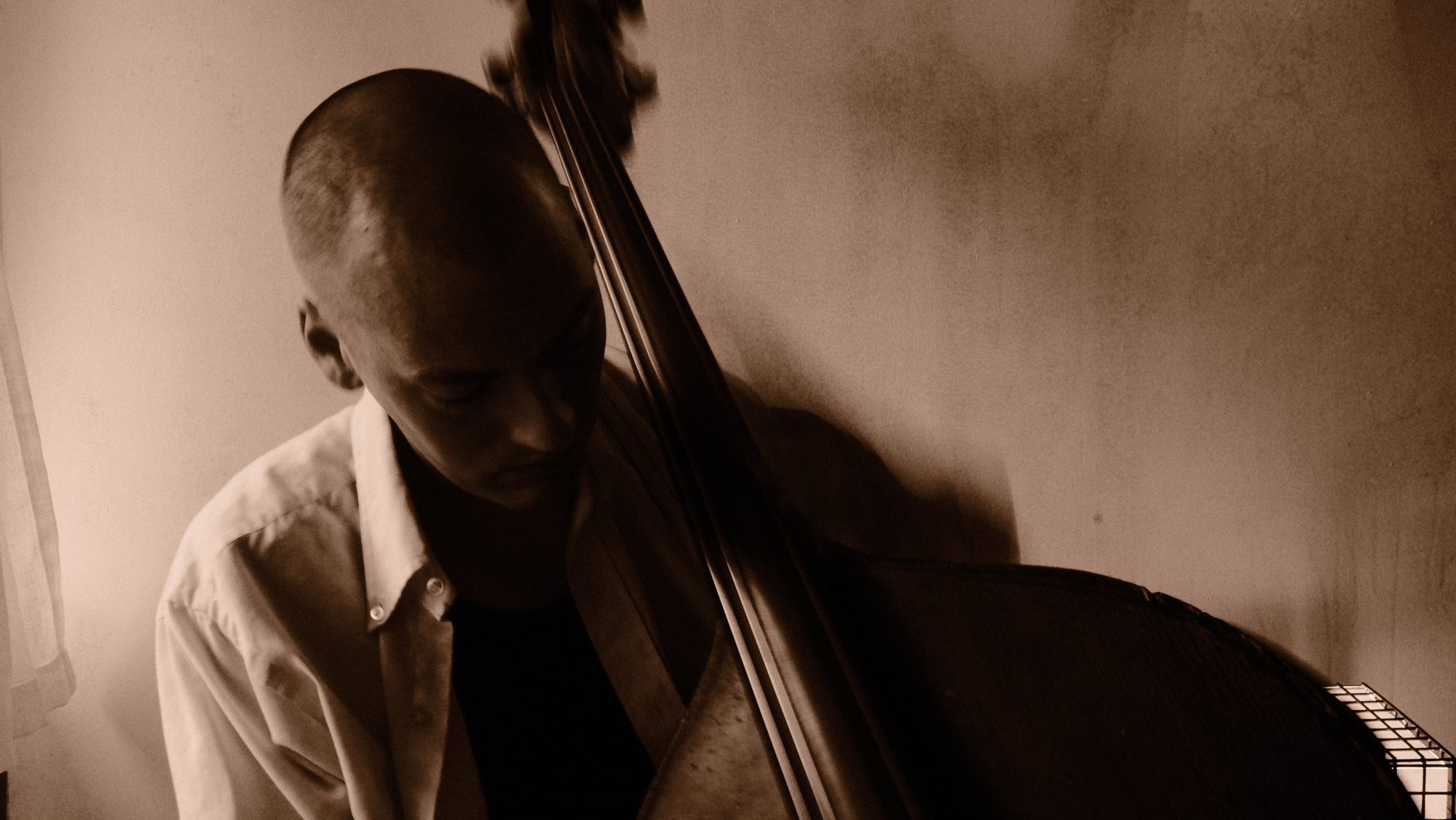 Connor Schultze, jazz bassist in Los Angeles, with upright bass